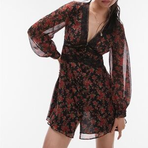 Topshop floral long sleeve chiffon mini dress’s